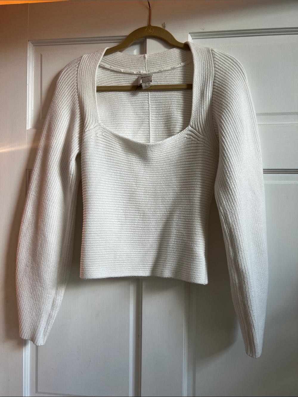 Maeve Cream Ribbed Square-Neck Knit Top